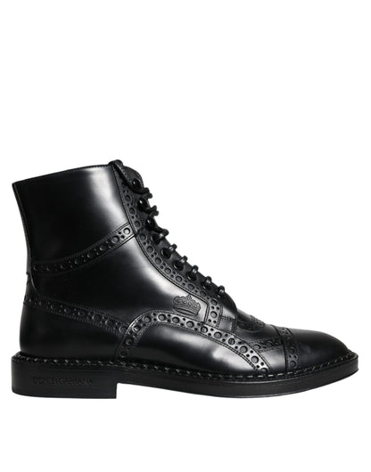 Dolce &amp;amp; Gabbana Svarta Läderstövlar Med Snörning, Halvhög Vaden