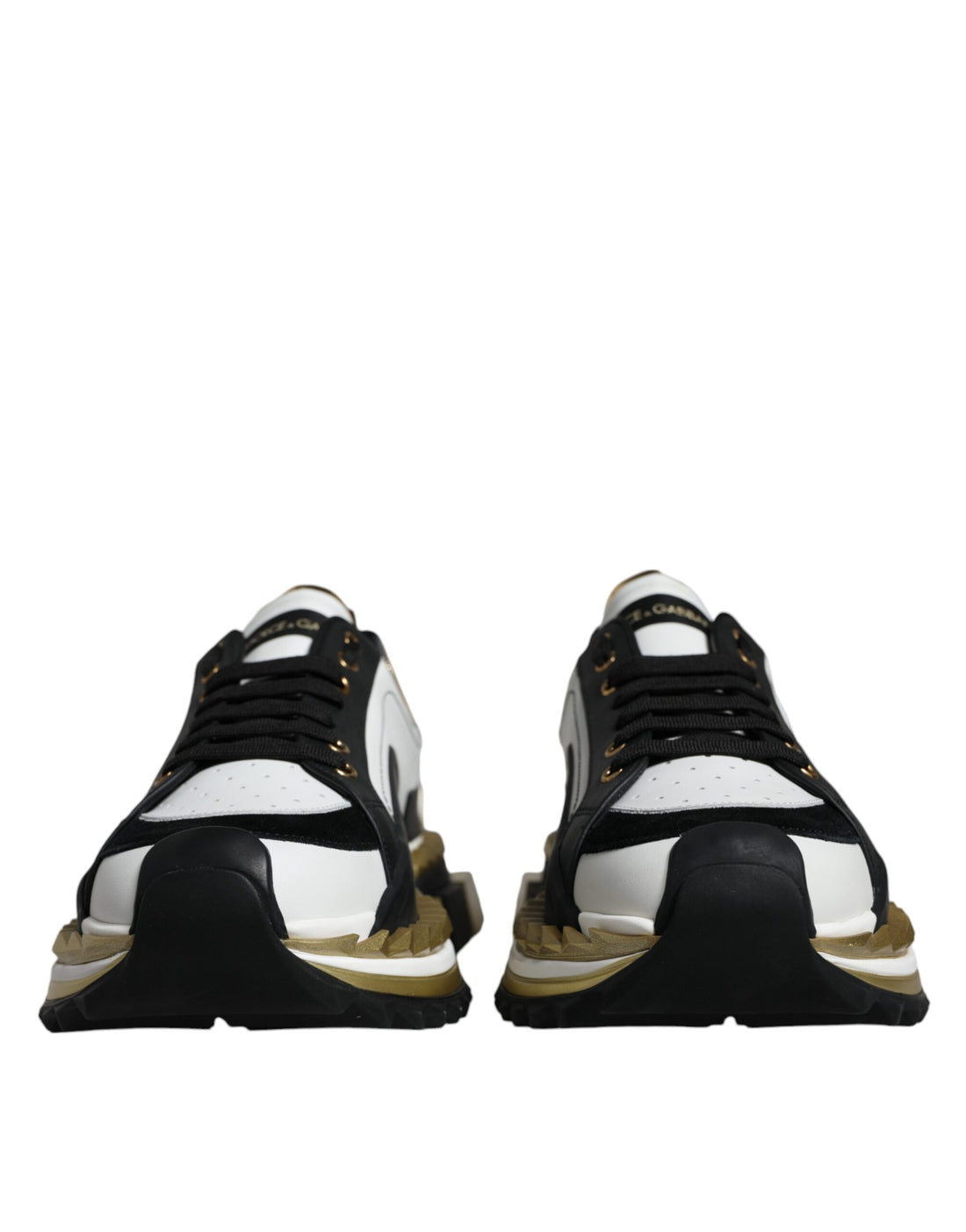 Dolce &amp;amp; Gabbana Vitguld Svart Läder SUPER KING Sneakers Skor