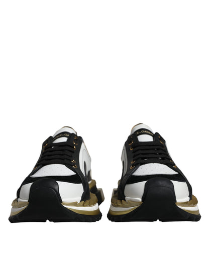 Dolce &amp;amp; Gabbana Vitguld Svart Läder SUPER KING Sneakers Skor