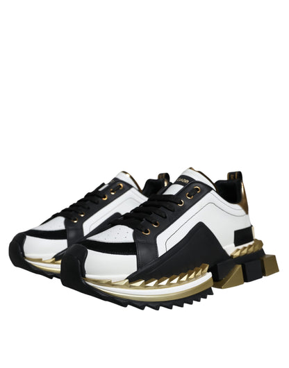 Dolce &amp;amp; Gabbana Vitguld Svart Läder SUPER KING Sneakers Skor