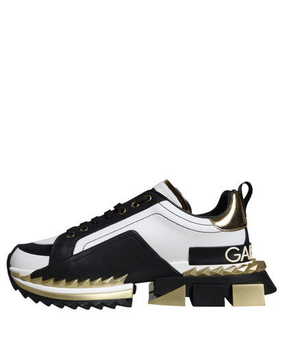 Dolce &amp;amp; Gabbana Vitguld Svart Läder SUPER KING Sneakers Skor