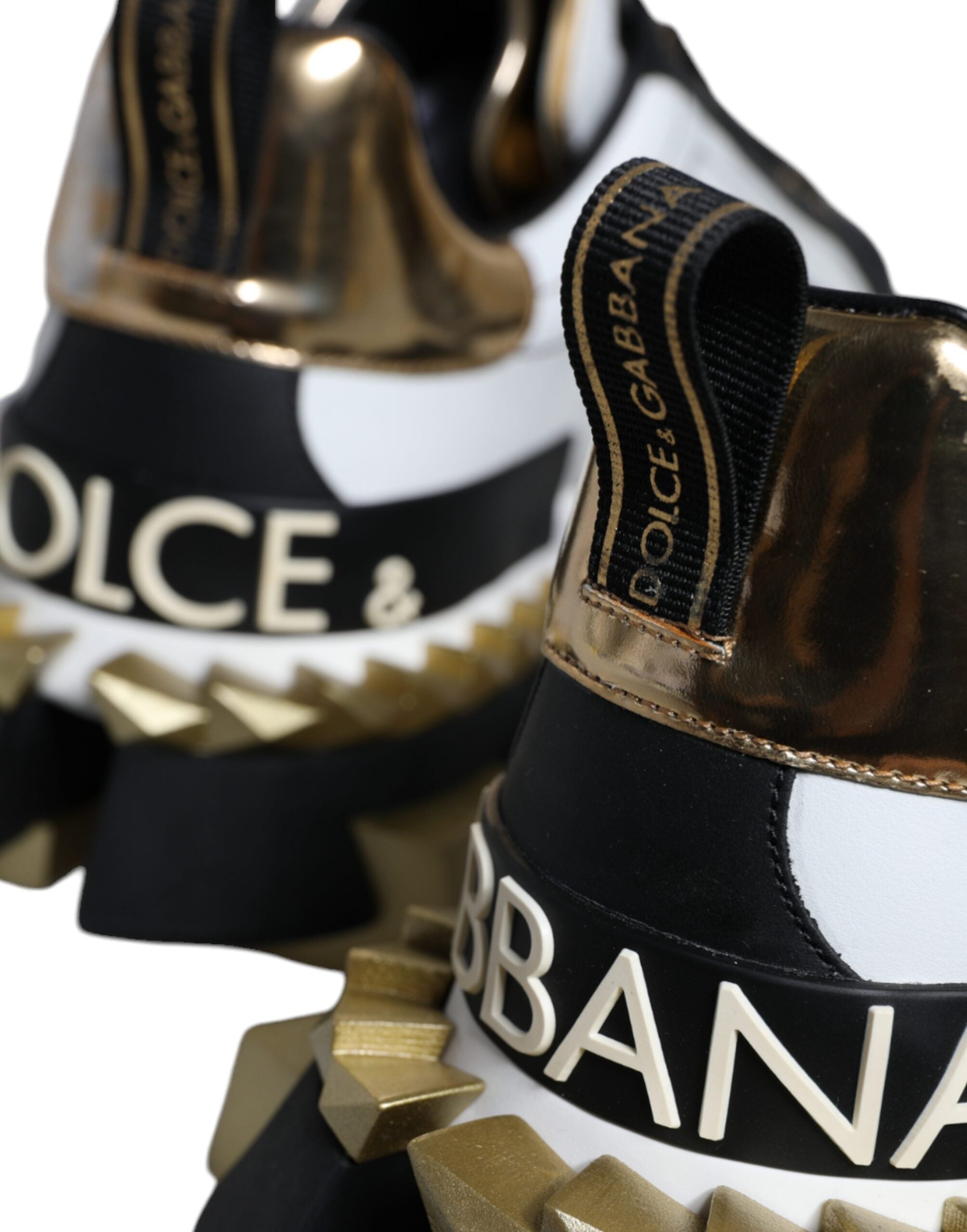 Dolce &amp;amp; Gabbana Vitguld Svart Läder SUPER KING Sneakers Skor