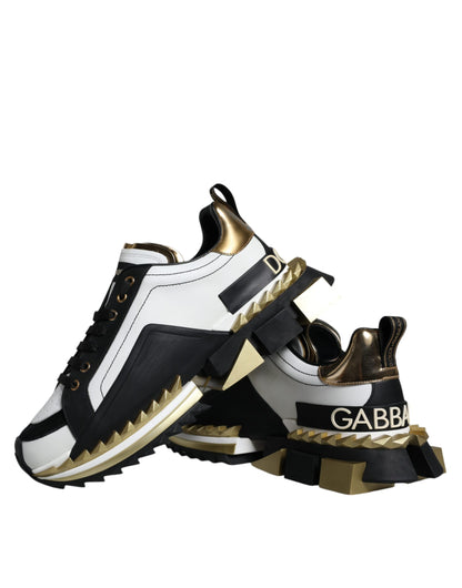 Dolce &amp;amp; Gabbana Vitguld Svart Läder SUPER KING Sneakers Skor