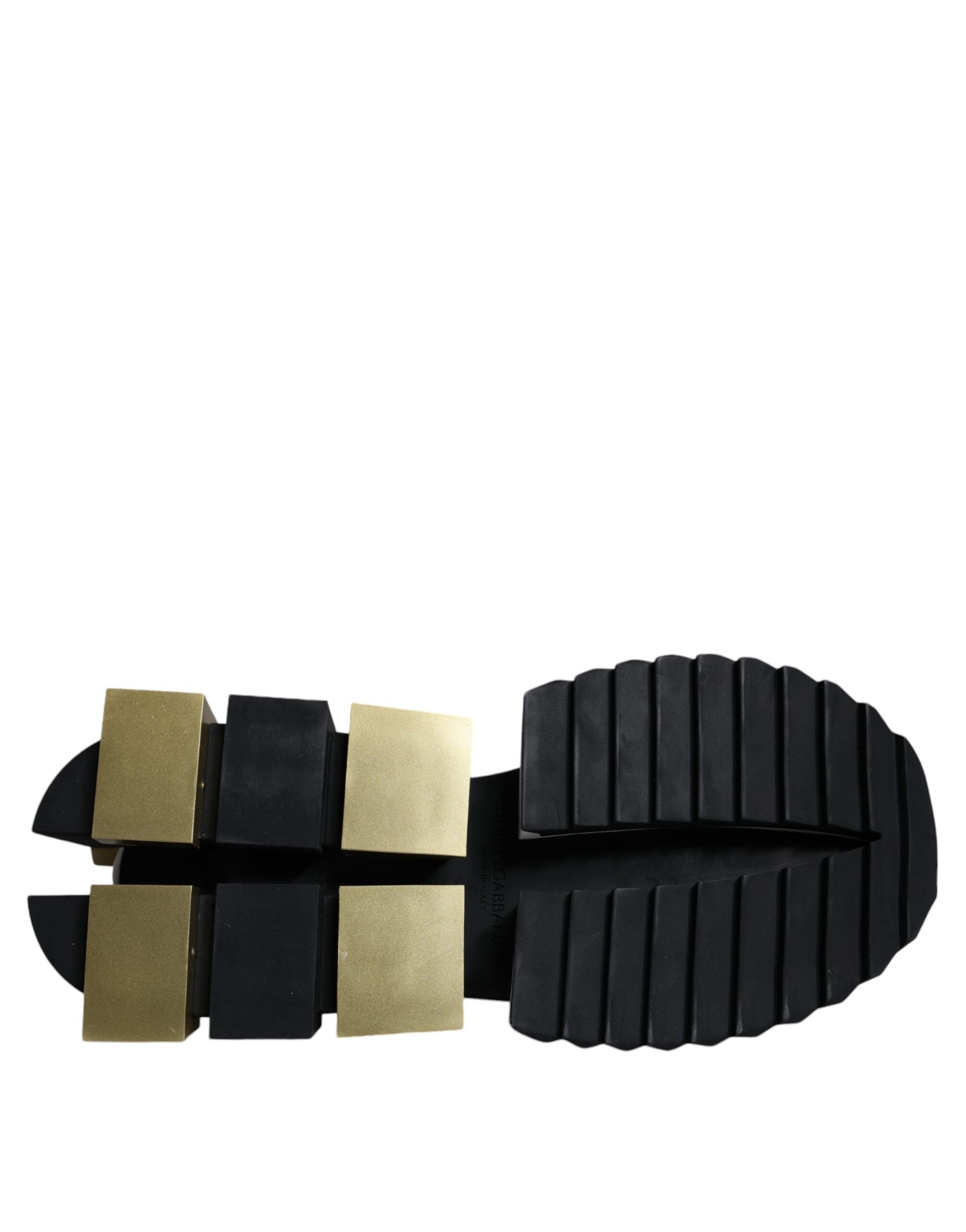 Dolce &amp;amp; Gabbana Vitguld Svart Läder SUPER KING Sneakers Skor