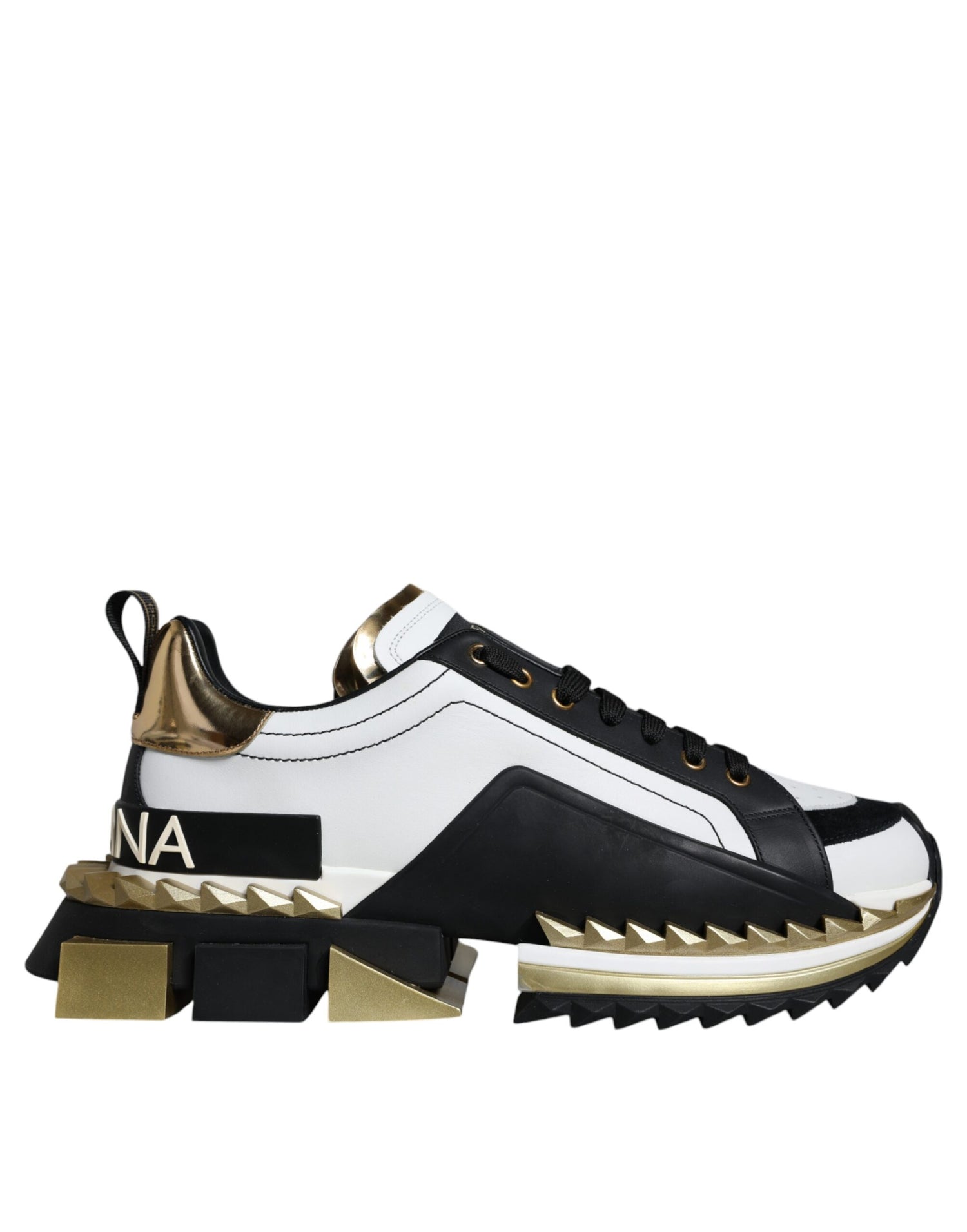 Dolce &amp;amp; Gabbana Vitguld Svart Läder SUPER KING Sneakers Skor