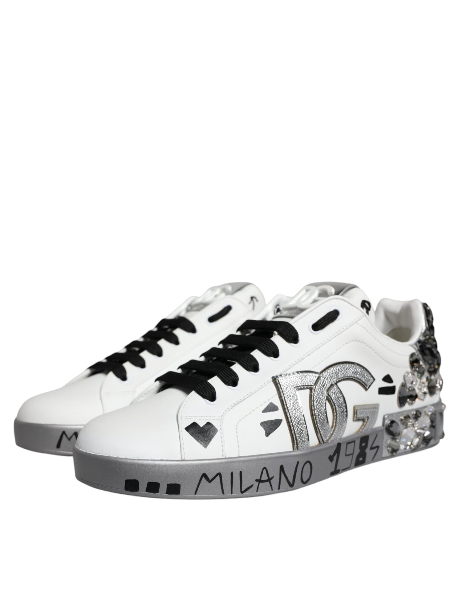 Dolce &amp;amp; Gabbana Vita Silver Kristalllogotyp Portofino Sneakers Skor