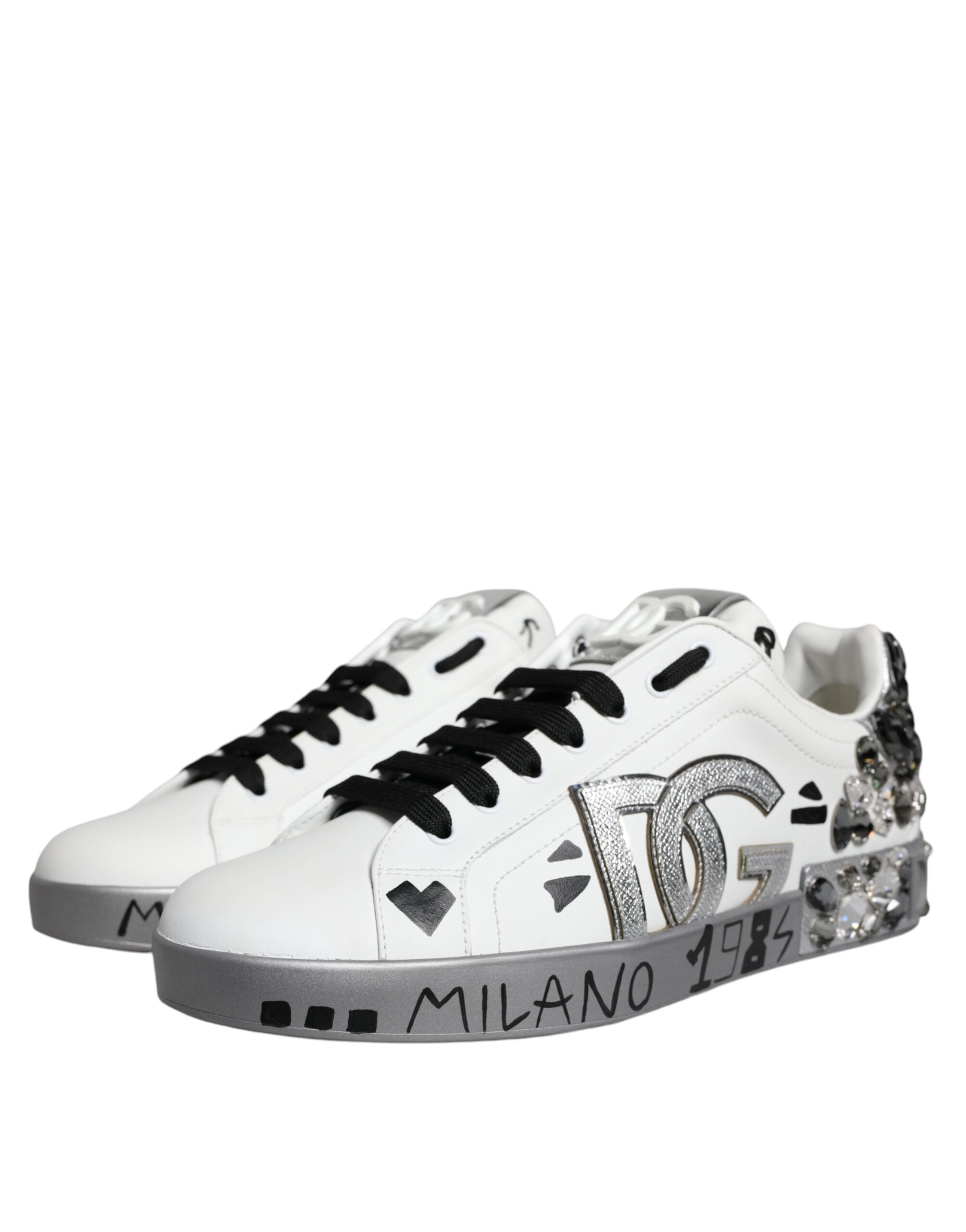 Dolce &amp;amp; Gabbana Vita Silver Kristalllogotyp Portofino Sneakers Skor