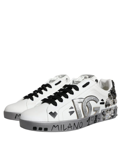 Dolce &amp;amp; Gabbana Vita Silver Kristalllogotyp Portofino Sneakers Skor