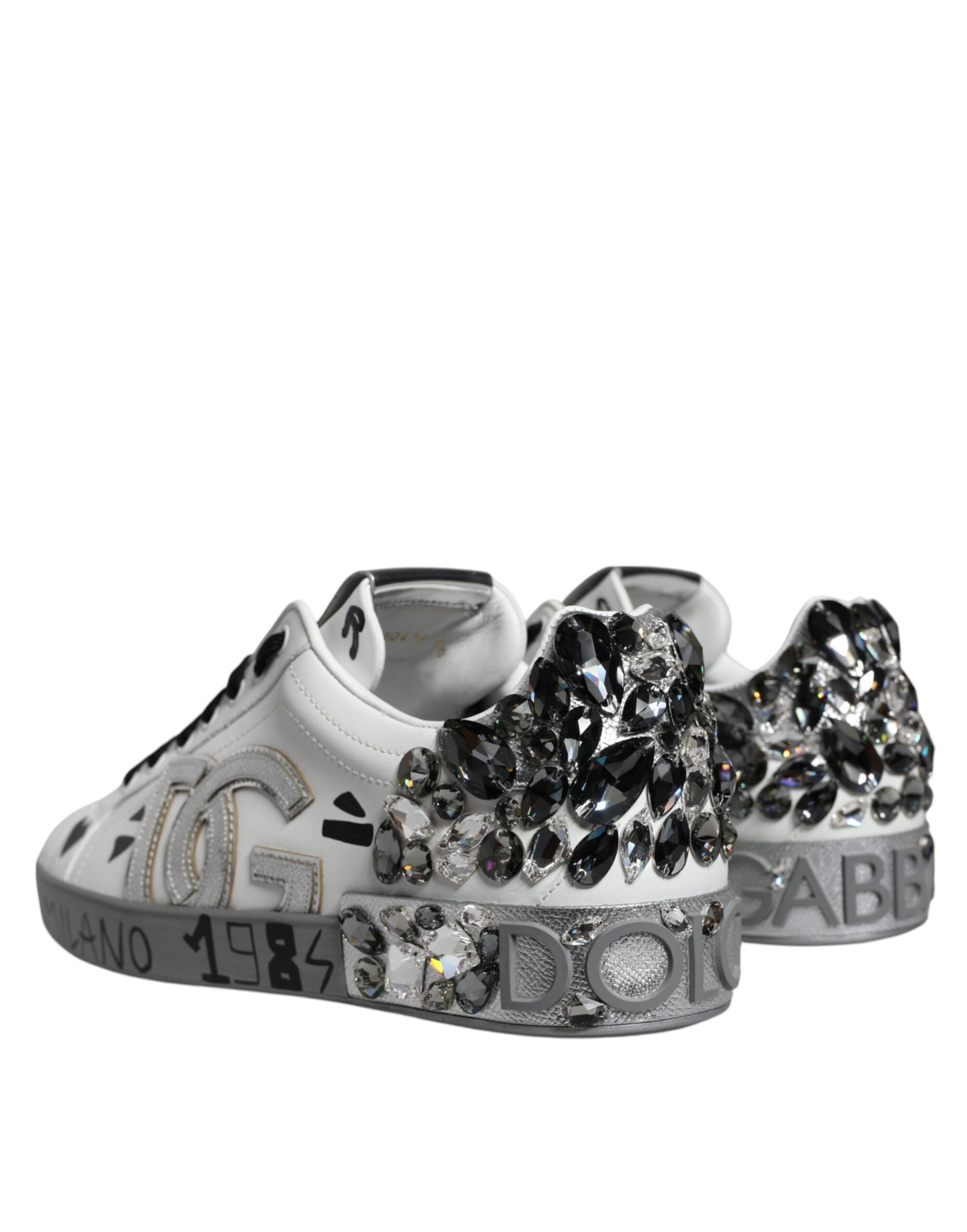 Dolce &amp;amp; Gabbana Vita Silver Kristalllogotyp Portofino Sneakers Skor