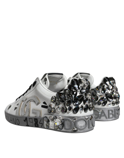 Dolce &amp;amp; Gabbana Vita Silver Kristalllogotyp Portofino Sneakers Skor