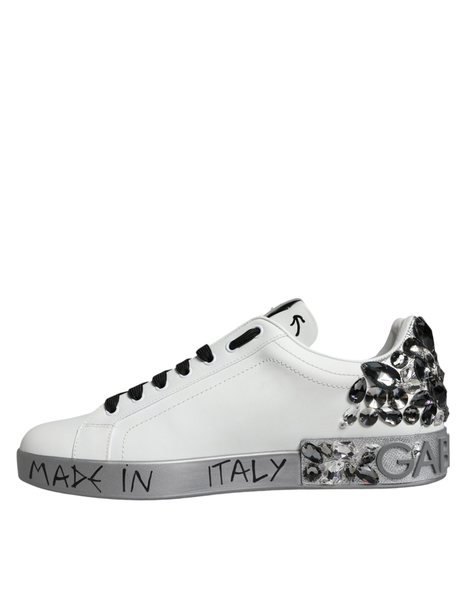 Dolce &amp;amp; Gabbana Vita Silver Kristalllogotyp Portofino Sneakers Skor