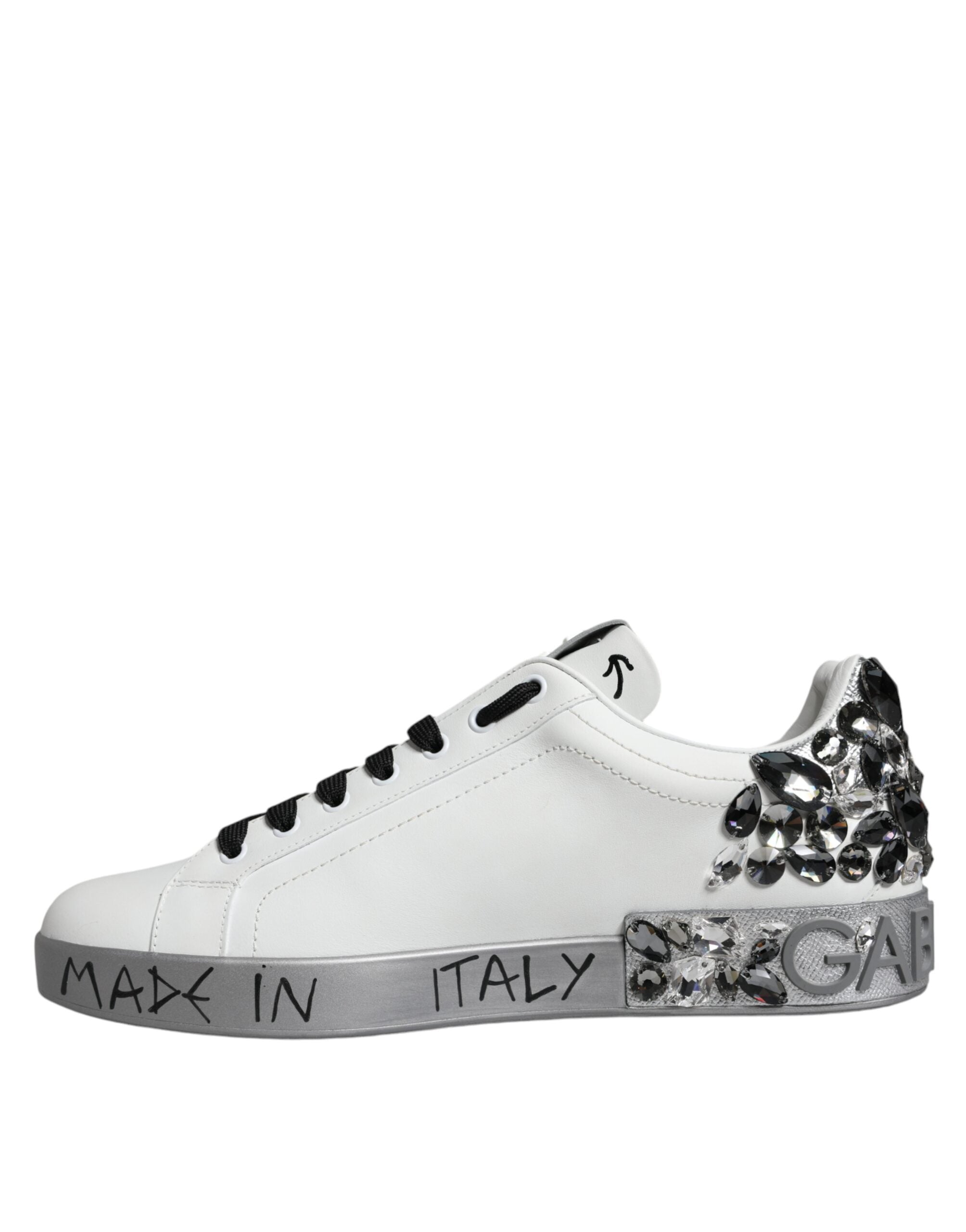 Dolce &amp;amp; Gabbana Vita Silver Kristalllogotyp Portofino Sneakers Skor