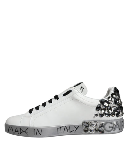 Dolce &amp;amp; Gabbana Vita Silver Kristalllogotyp Portofino Sneakers Skor