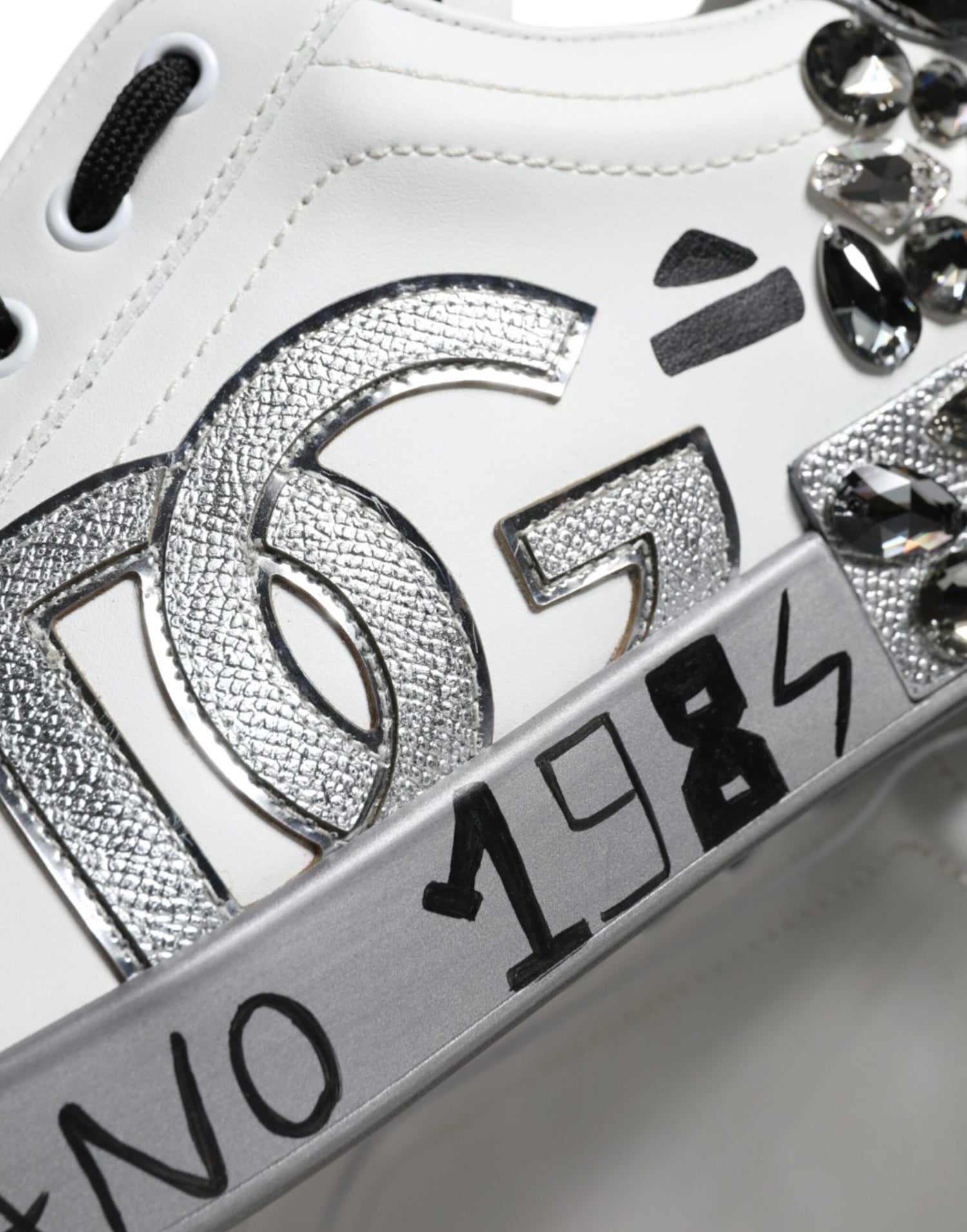 Dolce &amp;amp; Gabbana Vita Silver Kristalllogotyp Portofino Sneakers Skor