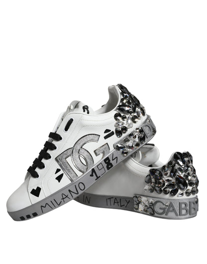 Dolce &amp;amp; Gabbana Vita Silver Kristalllogotyp Portofino Sneakers Skor
