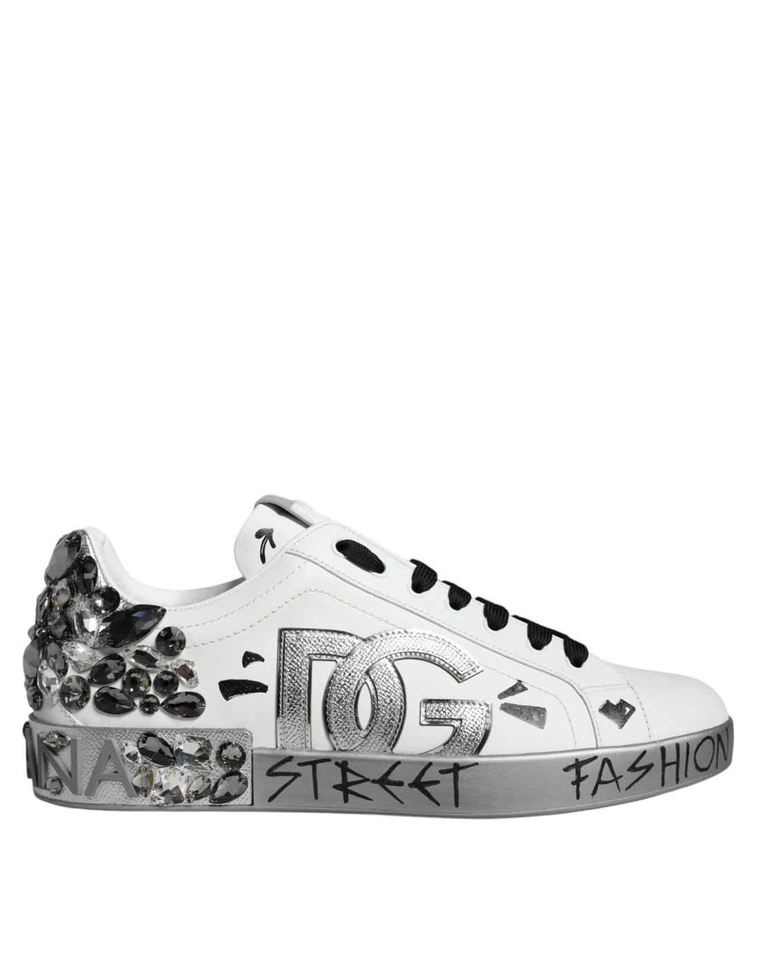Dolce &amp;amp; Gabbana Vita Silver Kristalllogotyp Portofino Sneakers Skor