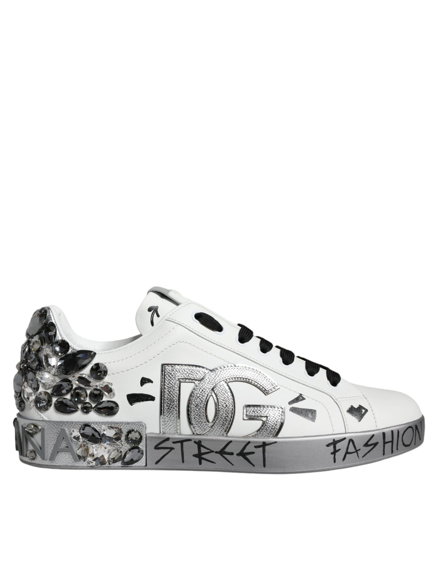 Dolce &amp;amp; Gabbana Vita Silver Kristalllogotyp Portofino Sneakers Skor