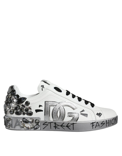 Dolce &amp;amp; Gabbana Vita Silver Kristalllogotyp Portofino Sneakers Skor