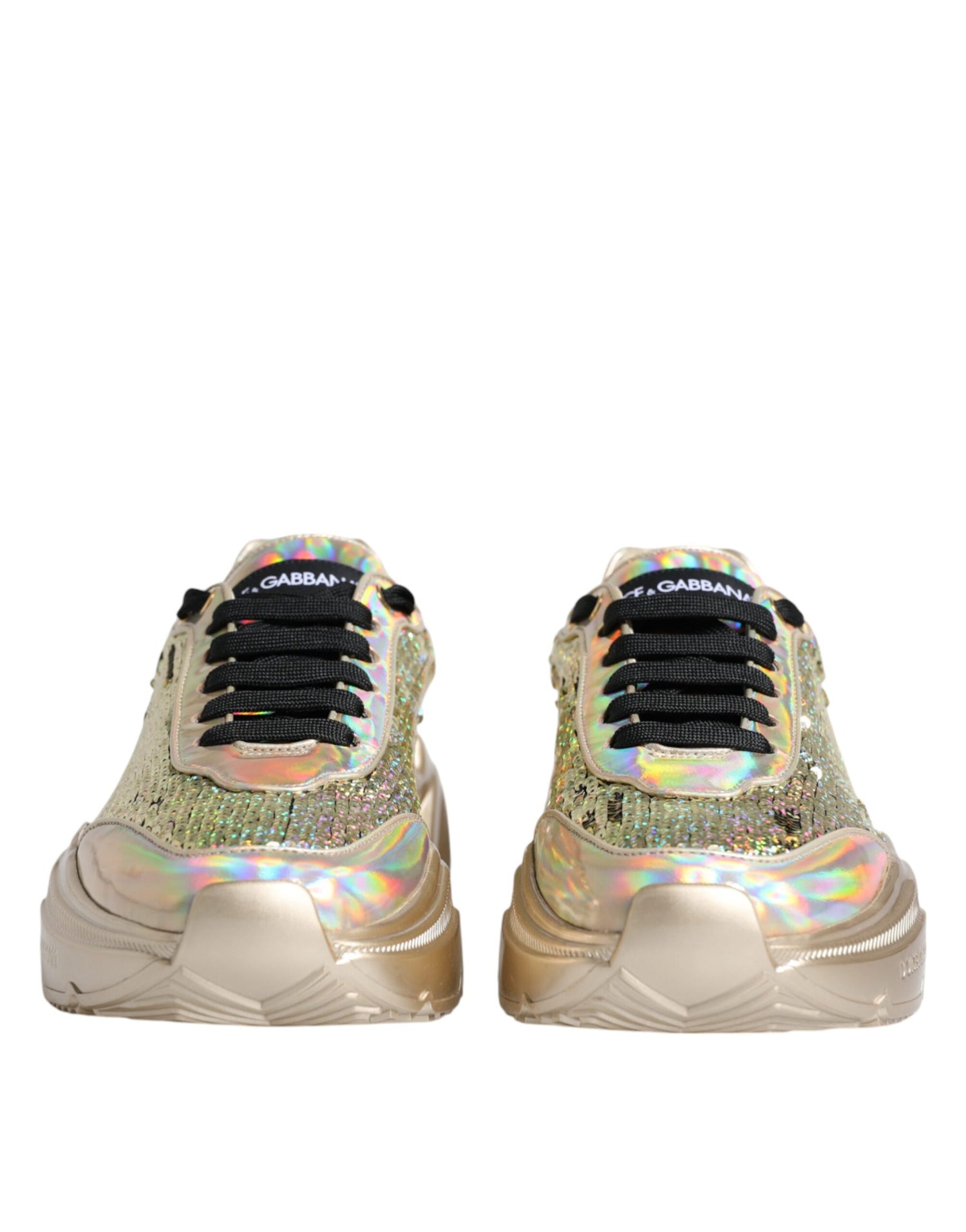 Dolce &amp;amp; Gabbana Guldfärgade Paljetter Iridiscerande Daymaster Sneakers Skor