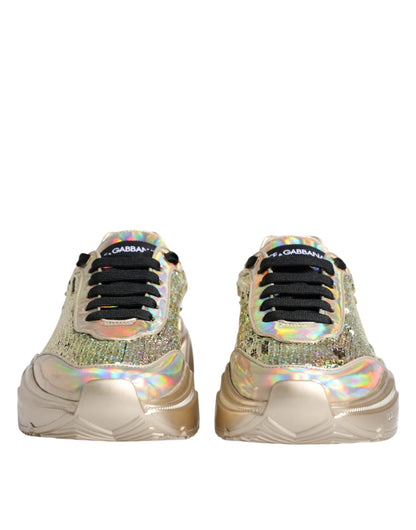 Dolce &amp;amp; Gabbana Guldfärgade Paljetter Iridiscerande Daymaster Sneakers Skor