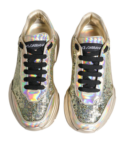 Dolce &amp;amp; Gabbana Guldfärgade Paljetter Iridiscerande Daymaster Sneakers Skor