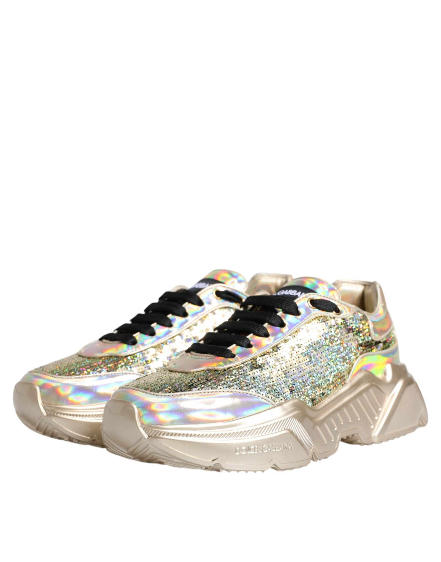 Dolce &amp;amp; Gabbana Guldfärgade Paljetter Iridiscerande Daymaster Sneakers Skor