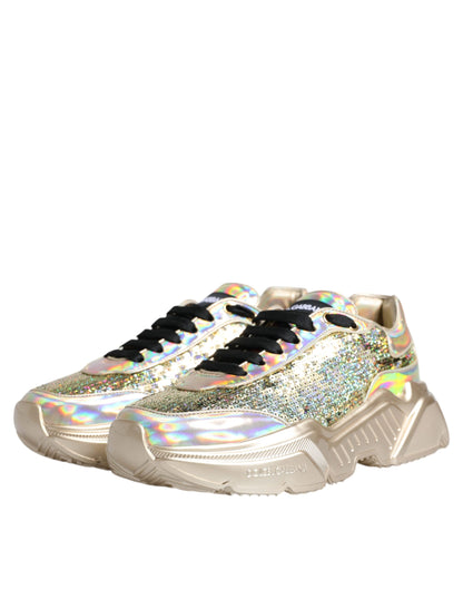 Dolce &amp;amp; Gabbana Guldfärgade Paljetter Iridiscerande Daymaster Sneakers Skor