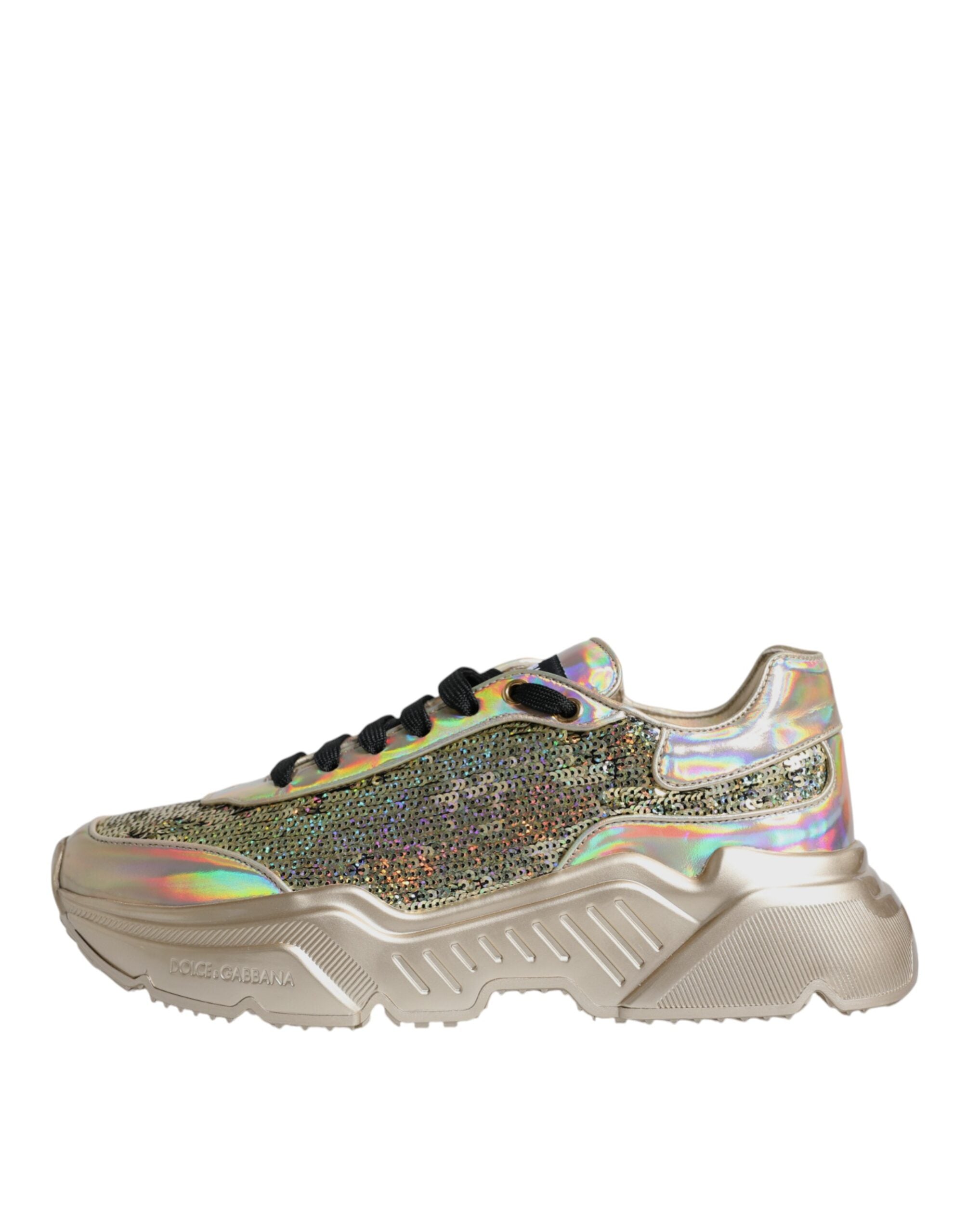 Dolce &amp;amp; Gabbana Guldfärgade Paljetter Iridiscerande Daymaster Sneakers Skor