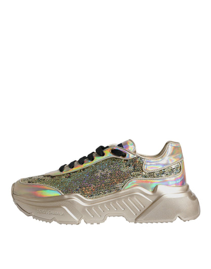 Dolce &amp;amp; Gabbana Guldfärgade Paljetter Iridiscerande Daymaster Sneakers Skor