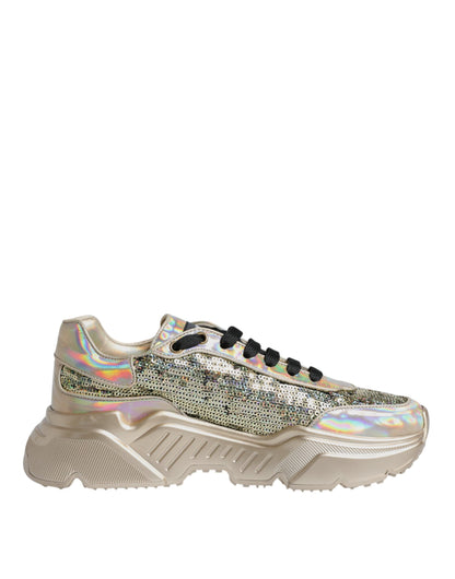 Dolce &amp;amp; Gabbana Guldfärgade Paljetter Iridiscerande Daymaster Sneakers Skor