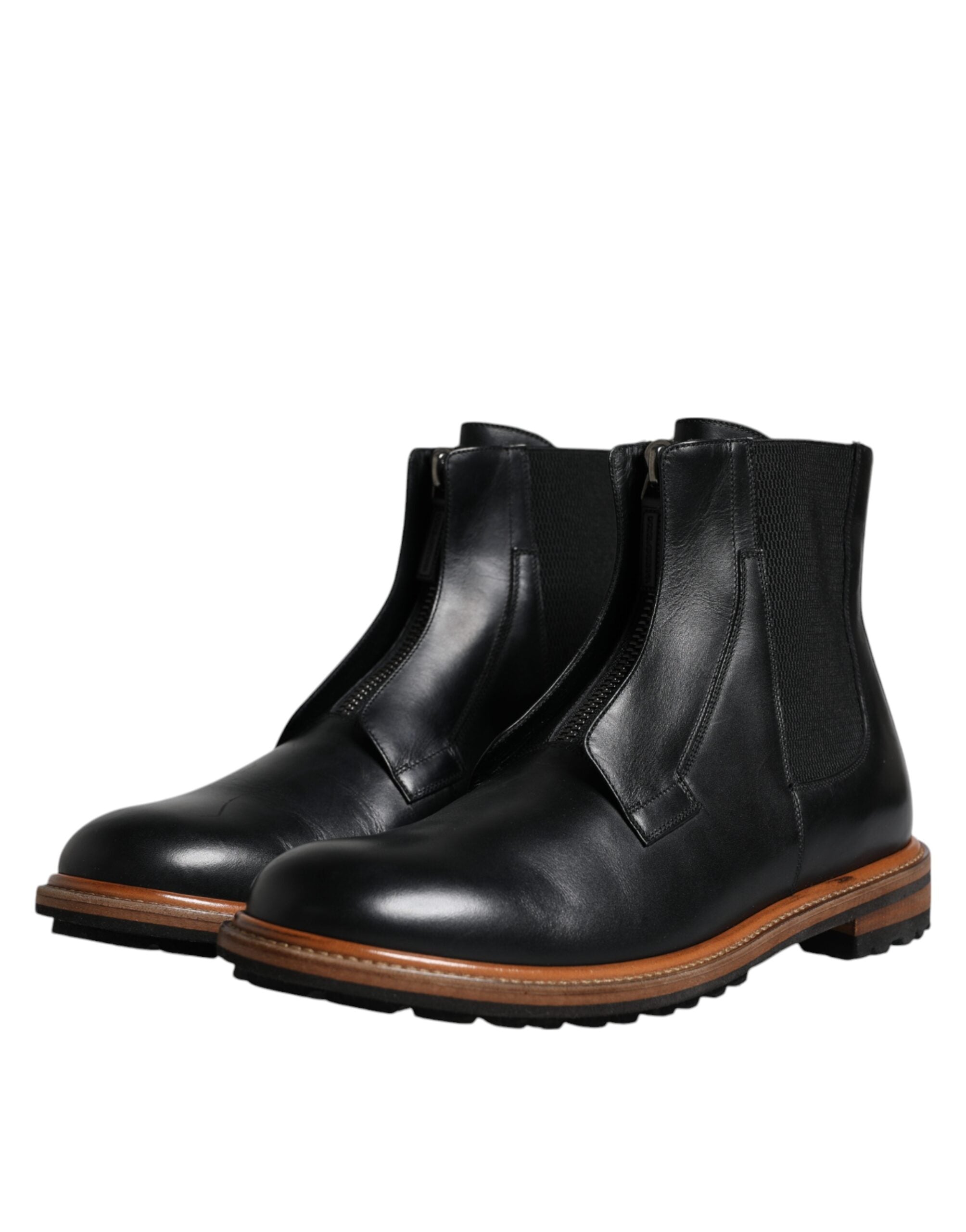 Dolce &amp;amp; Gabbana Svarta Läder Chelsea Mid Calf Herrstövlar Skor