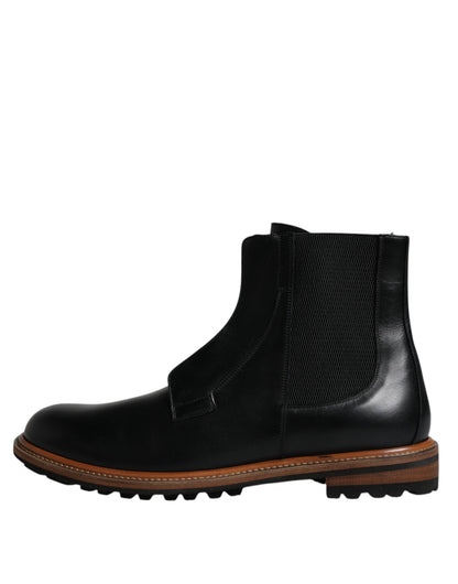 Dolce &amp;amp; Gabbana Svarta Läder Chelsea Mid Calf Herrstövlar Skor