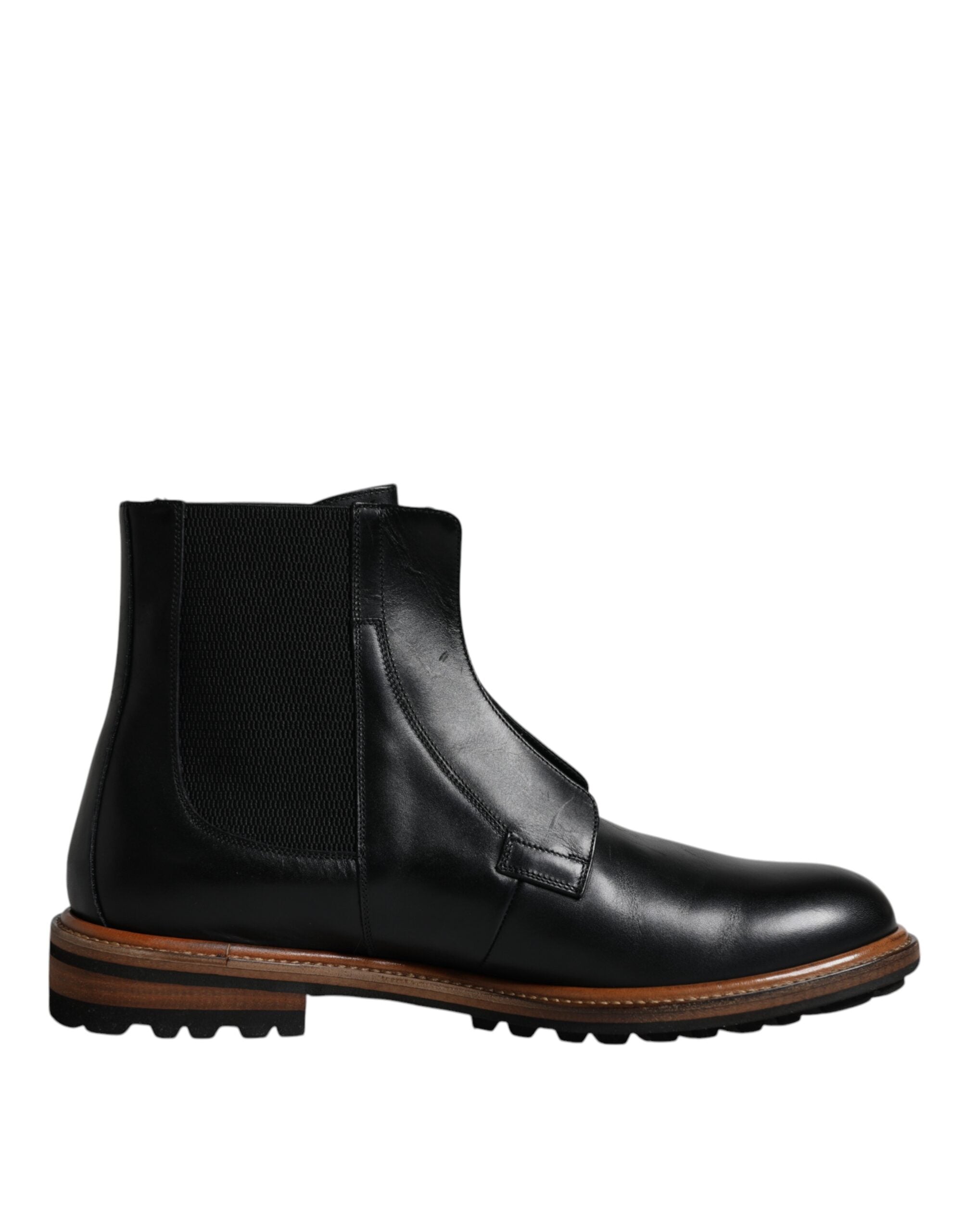 Dolce &amp;amp; Gabbana Svarta Läder Chelsea Mid Calf Herrstövlar Skor