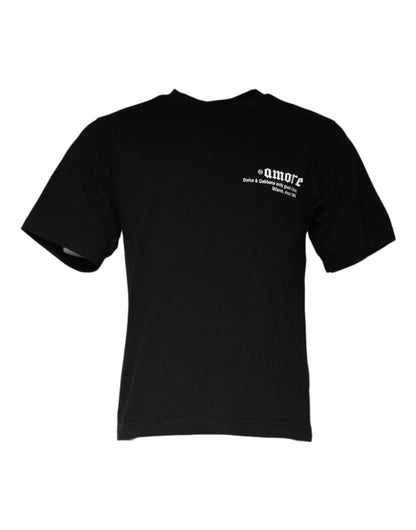 Dolce &amp;amp; Gabbana svart Amore-tryckt bomulls-t-shirt med rund hals