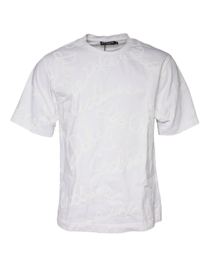 Dolce &amp;amp; Gabbana Vit Logotyptryckt Bomulls-T-shirt med Rund Hals