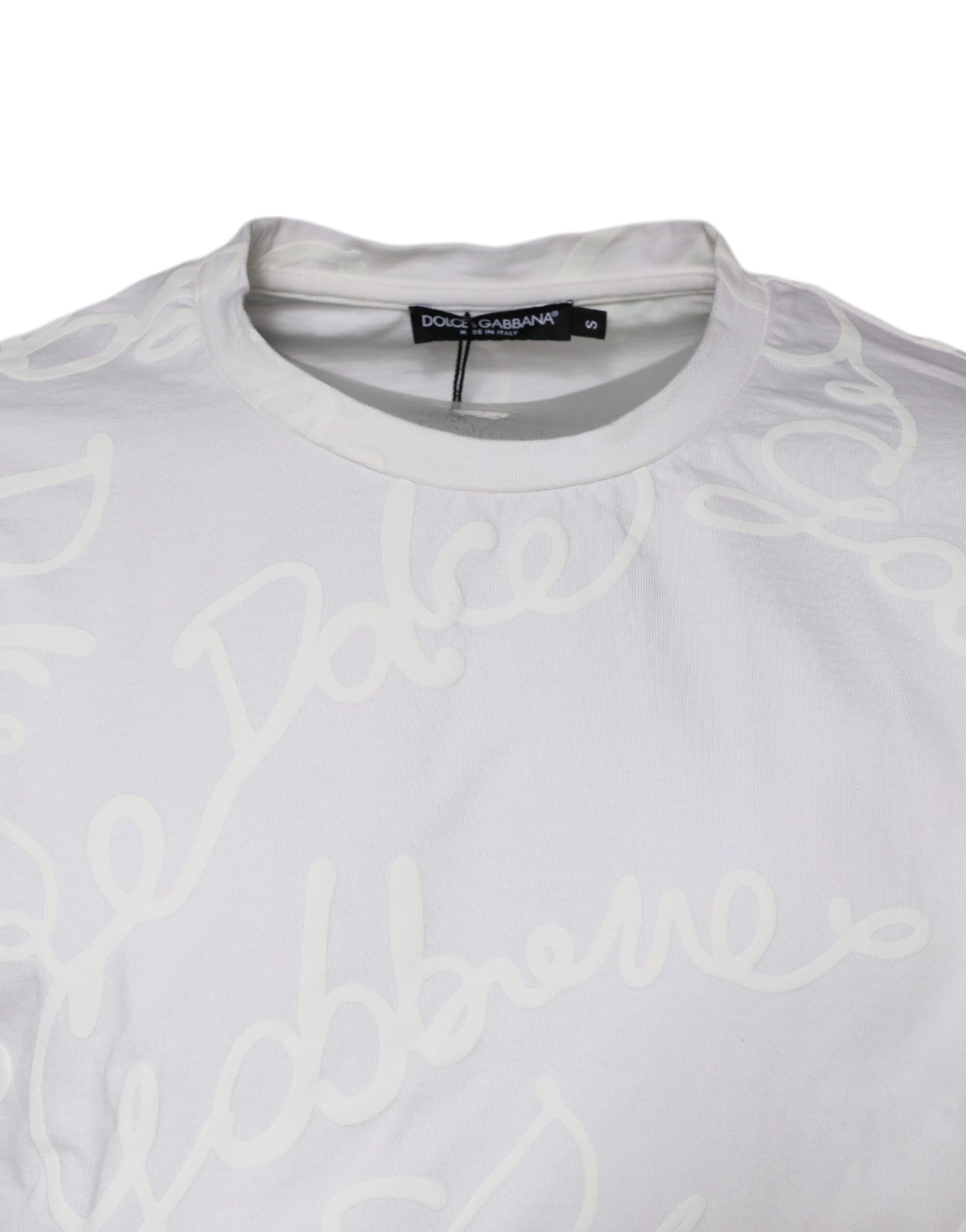 Dolce &amp;amp; Gabbana Vit Logotyptryckt Bomulls-T-shirt med Rund Hals