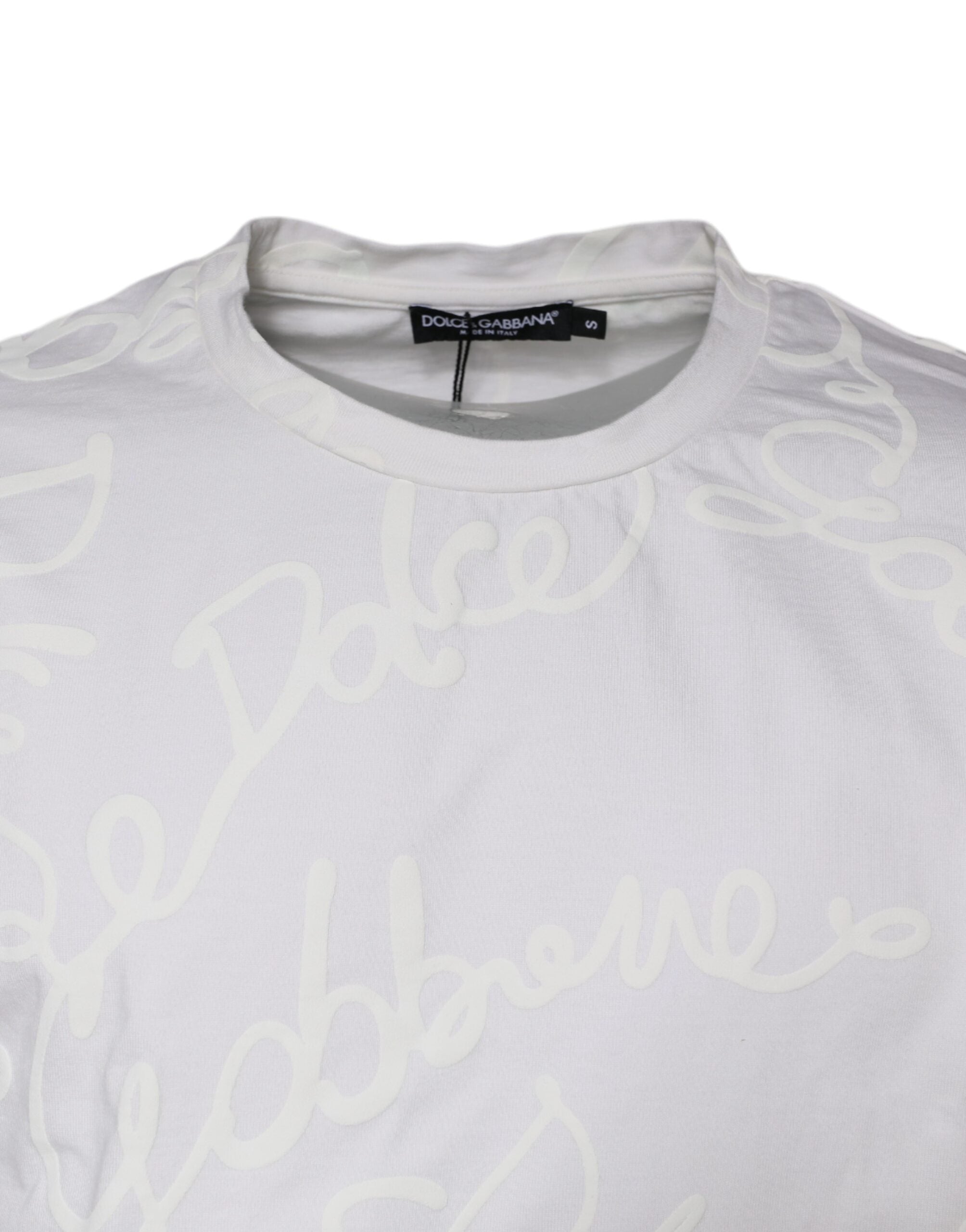 Dolce &amp;amp; Gabbana Vit Logotyptryckt Bomulls-T-shirt med Rund Hals