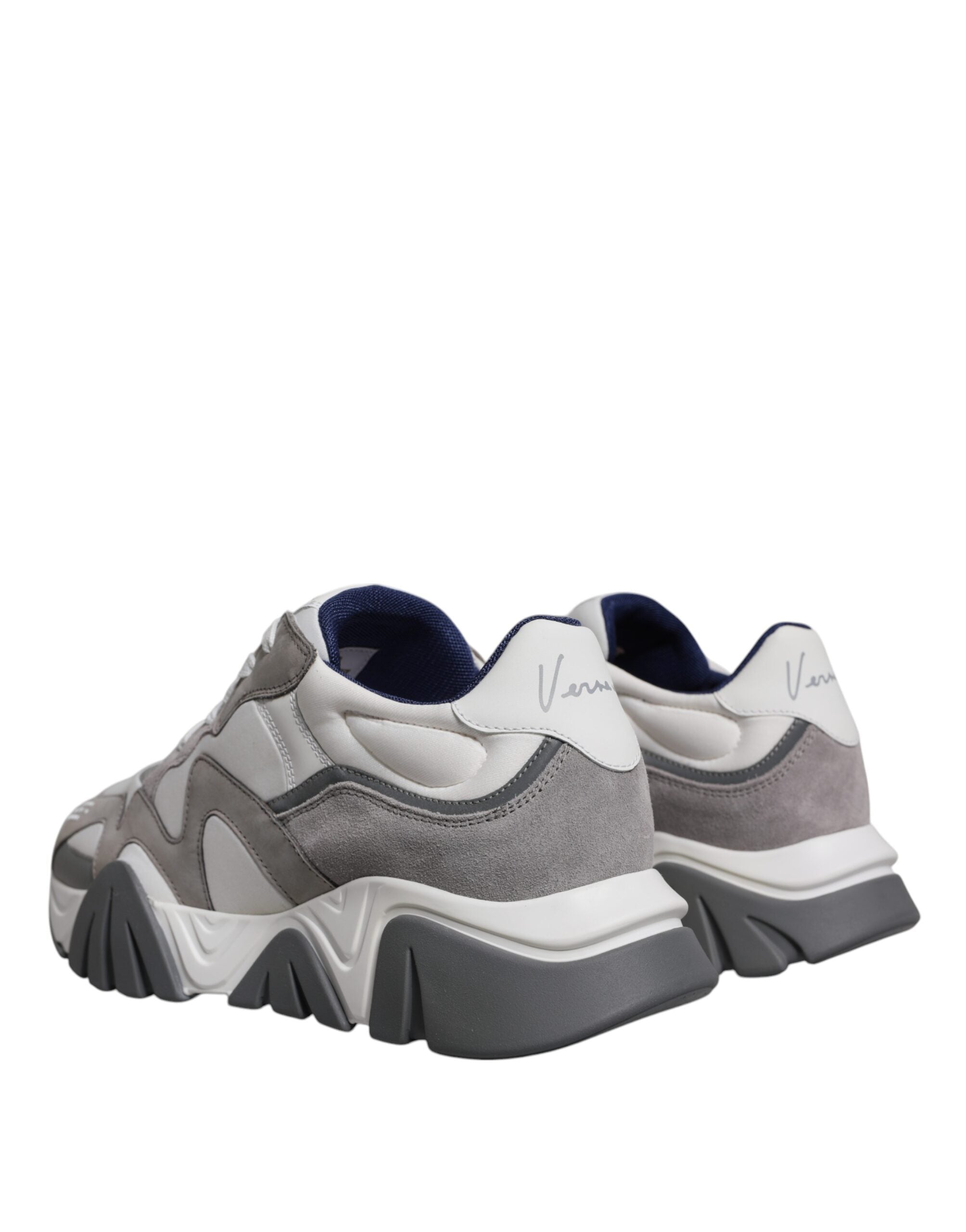 Versace Grå Läder Neopren Chunky Låga Squalo Sneakers Skor
