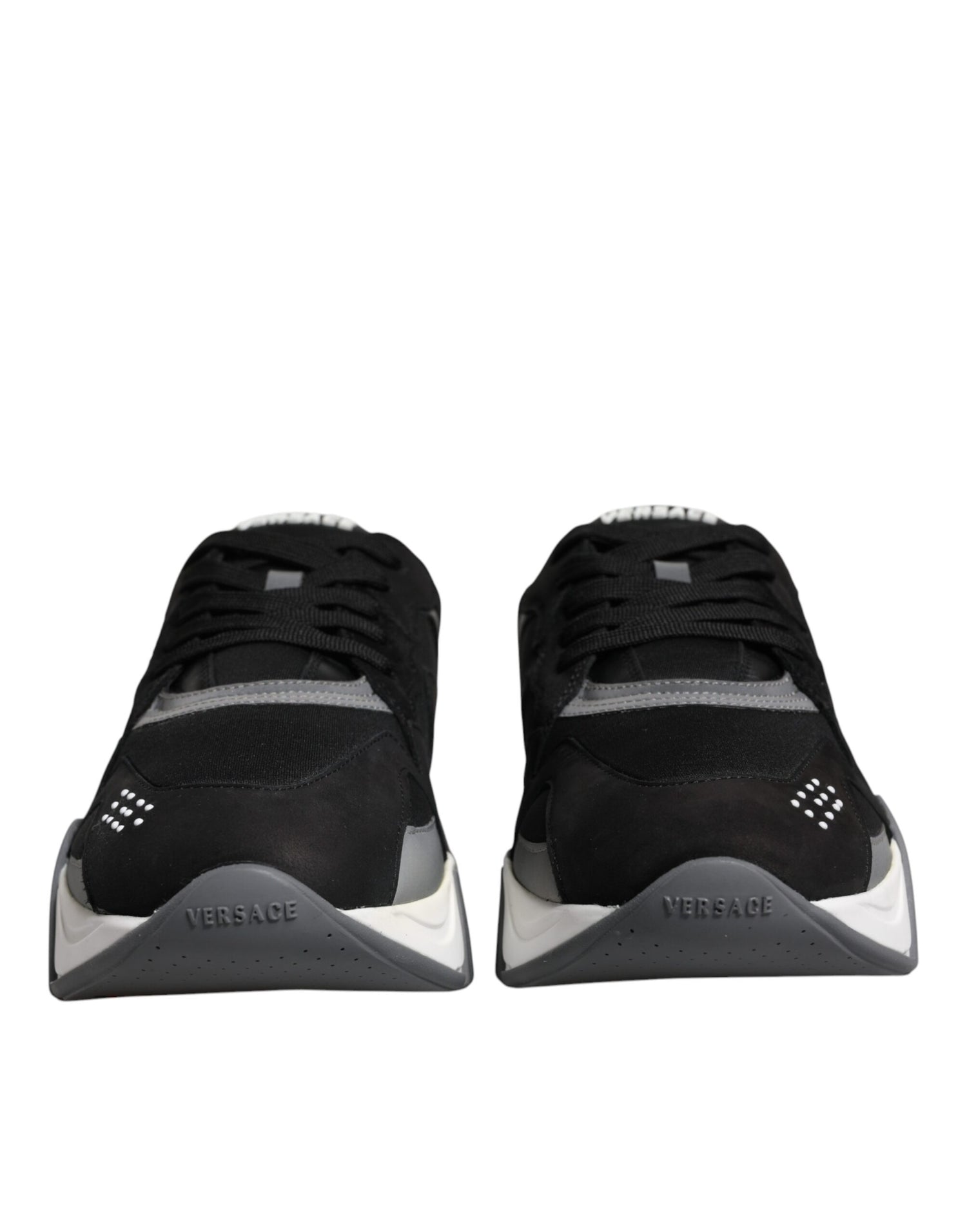 Versace svarta läder neopren chunky låga sneakers Squalo skor