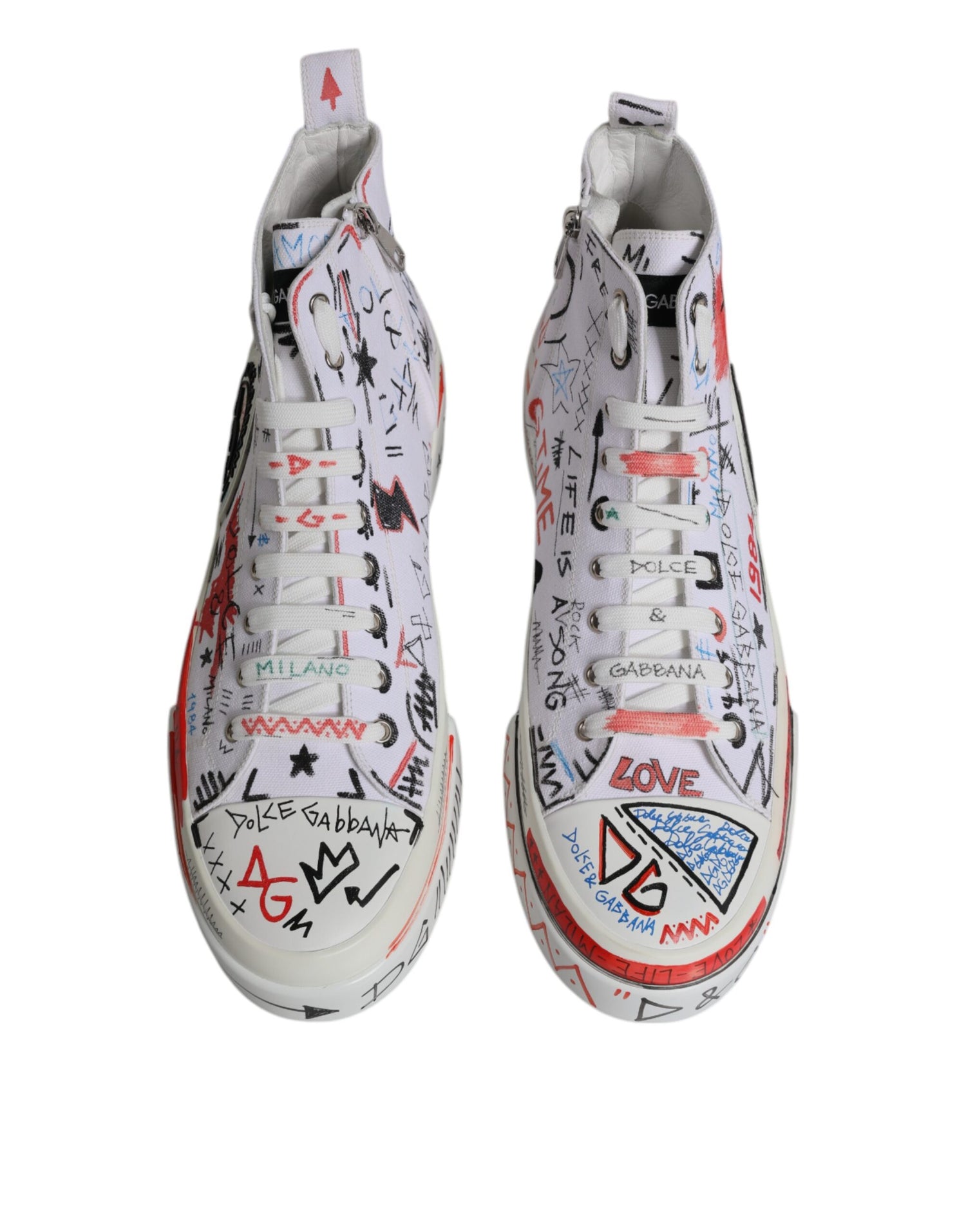 Dolce &amp;amp; Gabbana Vita Bomullsgraffiti Höga Sneakers
