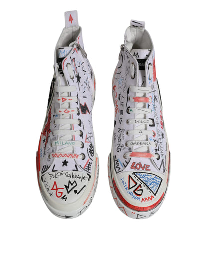Dolce &amp;amp; Gabbana Vita Bomullsgraffiti Höga Sneakers