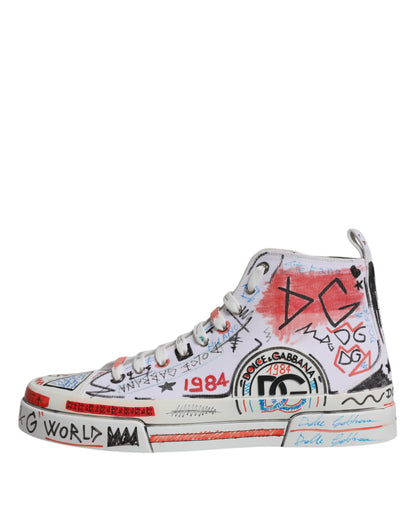 Dolce &amp;amp; Gabbana Vita Bomullsgraffiti Höga Sneakers