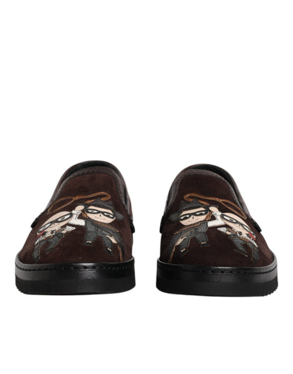 Dolce &amp;amp; Gabbana Bruna Mocka DG Family Slip On Flats Skor