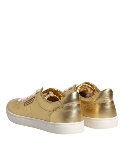 Dolce &amp;amp; Gabbana Guld Läder Logo London Herr Sneakers Skor