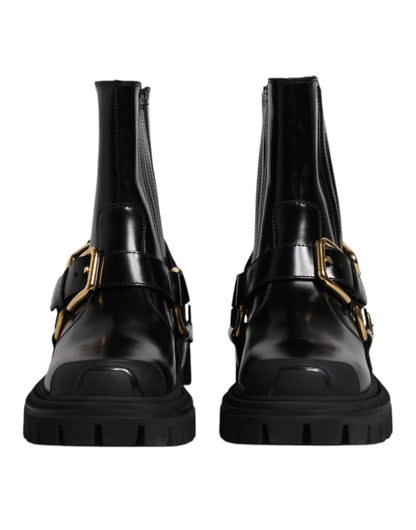 Dolce &amp;amp; Gabbana Svarta Läder Slip On Stretch Vandringskängor Skor