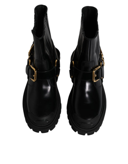 Dolce &amp;amp; Gabbana Svarta Läder Slip On Stretch Vandringskängor Skor