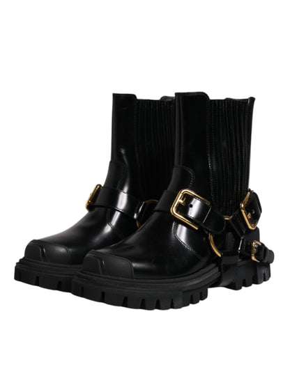 Dolce &amp;amp; Gabbana Svarta Läder Slip On Stretch Vandringskängor Skor