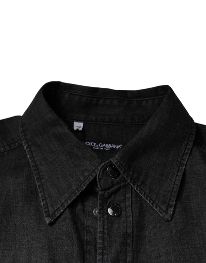 Dolce &amp;amp; Gabbana svart denimskjorta med logotyp och knappar i bomull