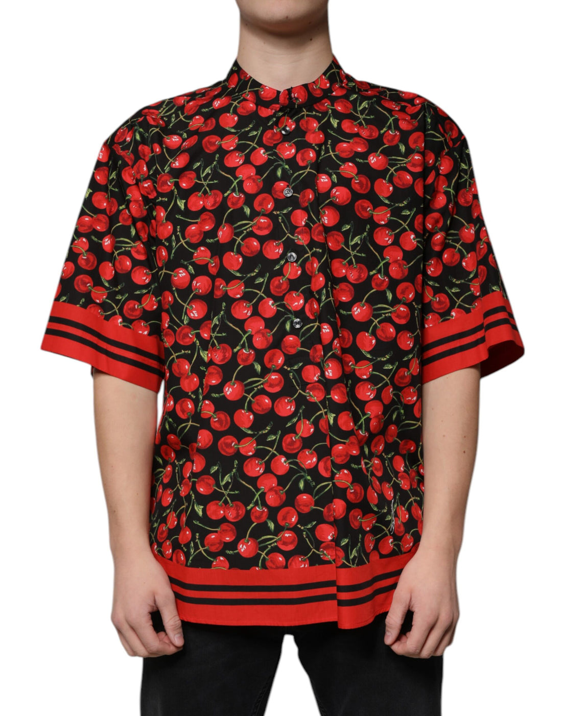 Dolce &amp;amp; Gabbana svart körsbärsbomullsskjorta med knappar