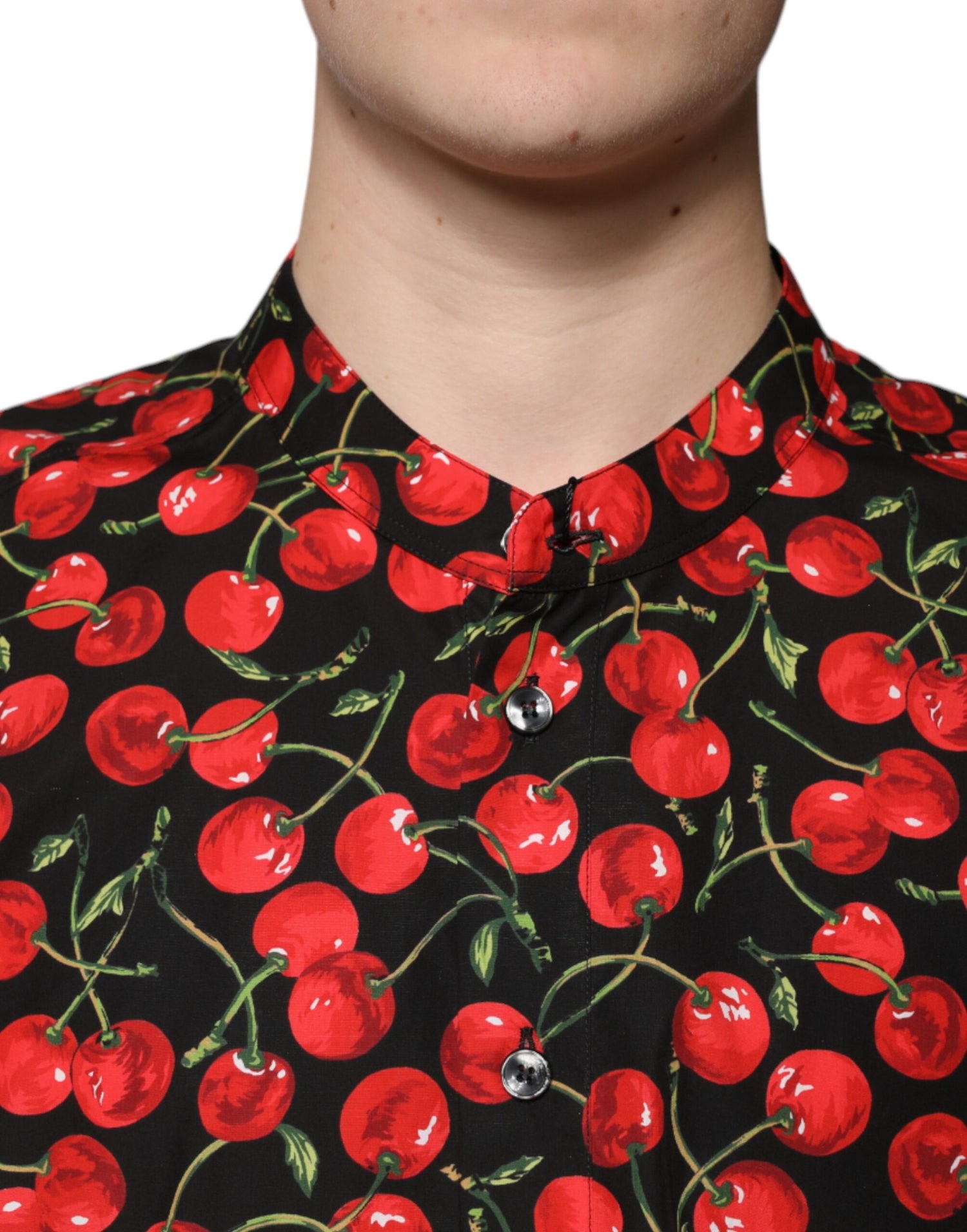 Dolce &amp;amp; Gabbana svart körsbärsbomullsskjorta med knappar